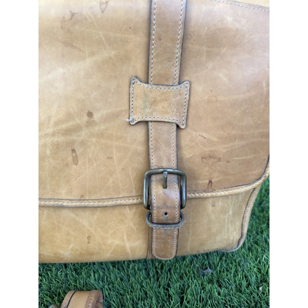 Vintage Korchmar Tan Leather Briefcase Double Buckle Business Work Bag